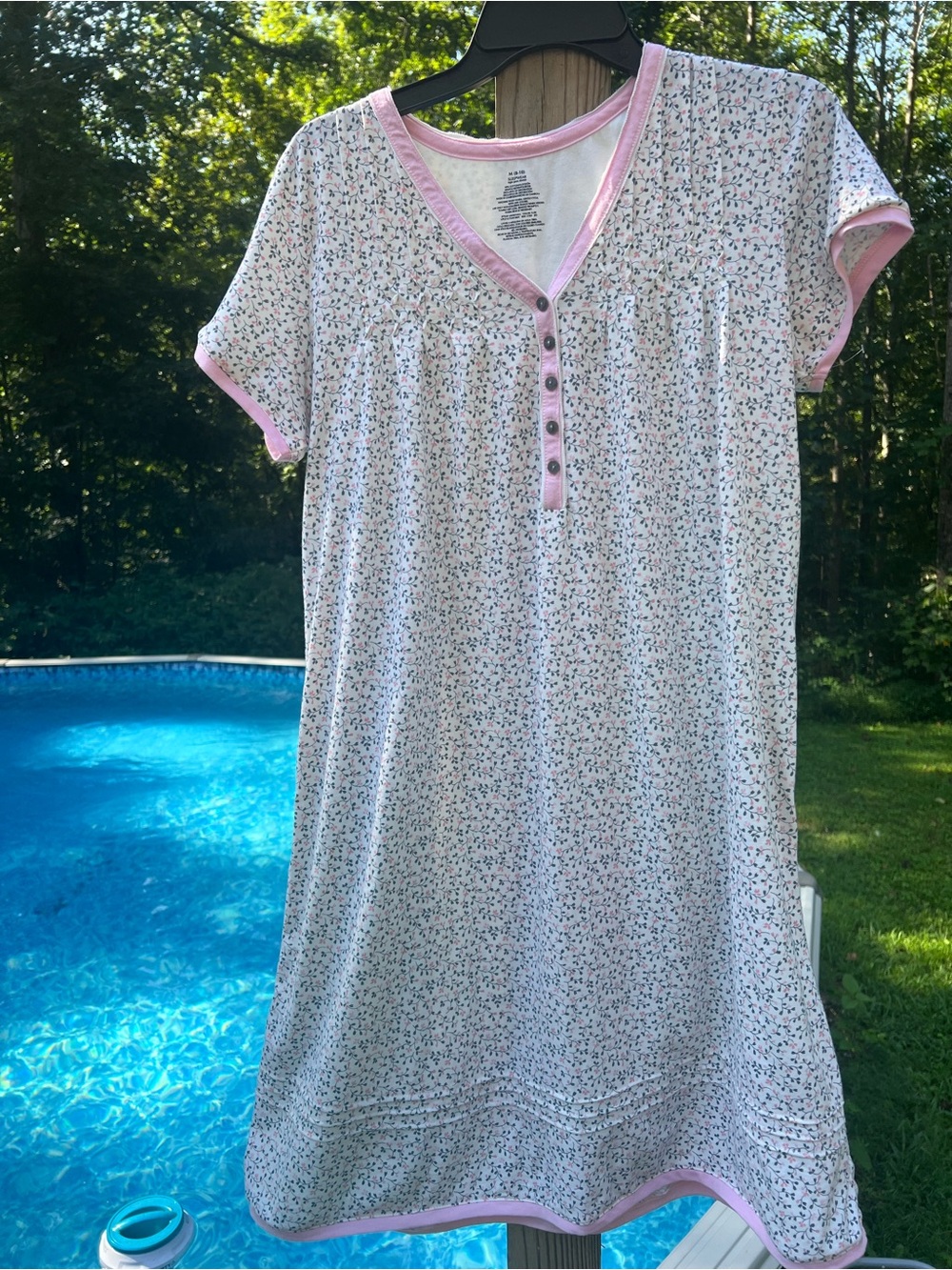 Women's Pink Trim Short Sleeve Nightgown - Floral Sleep Shirt
